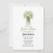 Sage Green Ranunculus Mason Jar Bridal Shower 招待状 (正面)