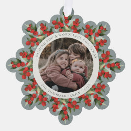 Sage Green Red Berries+Greenery Christmas Paper オーナメントカード