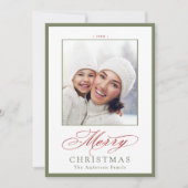 Sage Green & Red Chicメリークリスマスフォト シーズンカード (正面)