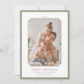Sage Green & Red Merryミニマル Christmas写真 シーズンカード (正面)