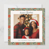 Sage Green & Red Poinsettia写真クリスマス カード (正面)