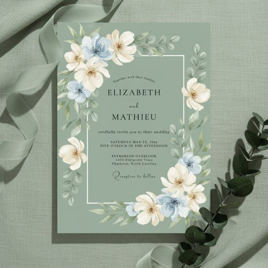 Sage Green Refined Botanical Wedding 招待状