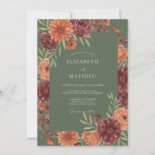 Sage Green Refined Fall Wedding 招待状 (正面)