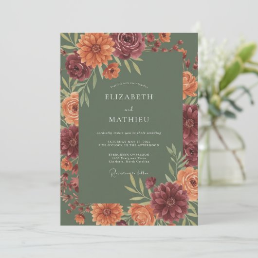 Sage Green Refined Fall Wedding 招待状 (スタンド正面)