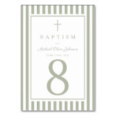 Sage Green Religious Cross Boy Baptism テーブルナンバー (裏面)