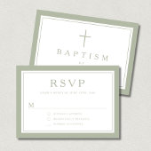 Sage Green Religious Cross Boy Baptism  出欠カード