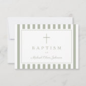 Sage Green Religious Cross Boy Baptism  出欠カード (裏面)