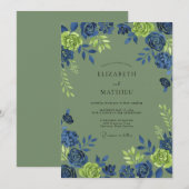 Sage Green Rich Botanical Wedding 招待状 (正面/裏面)