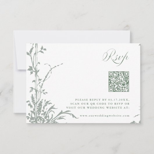 Sage Green Romantic Botanical Garden Wedding 出欠カード (正面)