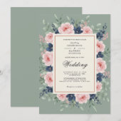 Sage Green Romantic Floral Wedding 招待状 (正面/裏面)