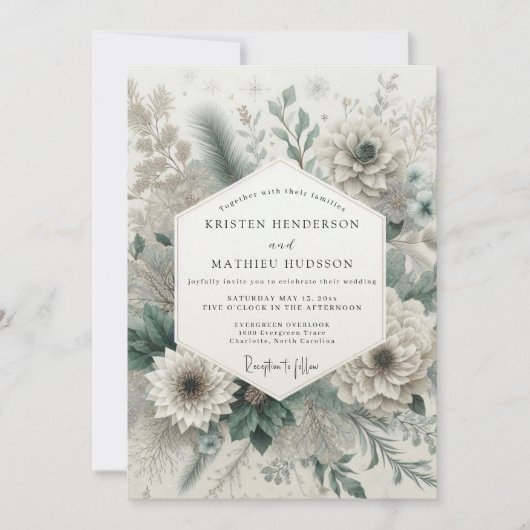 Sage Green Romantic Floral Wedding 招待状 (正面)