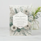 Sage Green Romantic Floral Wedding 招待状 (スタンド正面)