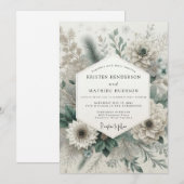 Sage Green Romantic Floral Wedding 招待状 (正面/裏面)