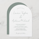 Sage Green Romantic Modern Arch Wedding Invitation 招待状 (正面/裏面)
