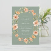 Sage Green Romantic Peach Wedding 招待状 (スタンド正面)