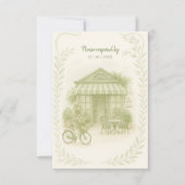 sage green romantic wedding outdoor café 出欠カード (正面)