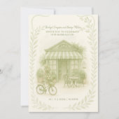 sage green romantic wedding outdoor café 招待状 (正面)