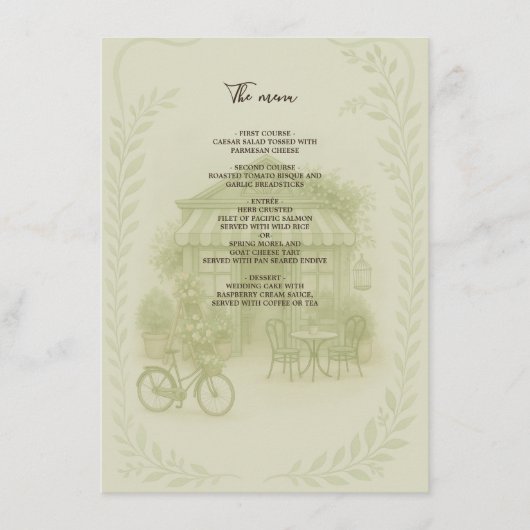 sage green romantic wedding outdoor café program メニュー (正面)