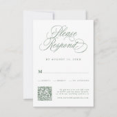 Sage Green Romantic Writhaphの結婚QRコード 出欠カード (正面)