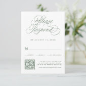 Sage Green Romantic Writhaphの結婚QRコード 出欠カード (スタンド正面)