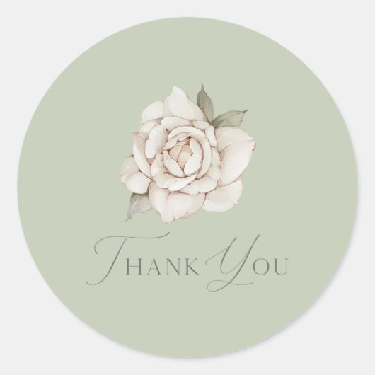 Sage Green Rose “Thank You” Wedding ラウンドシール (正面)