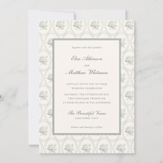 Sage Green Rose Wedding 招待状 (正面)