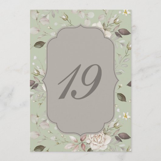 Sage Green Rose Wedding Table Numbers 10–19 招待状 (正面)