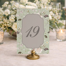 Sage Green Rose Wedding Table Numbers 10–19 招待状