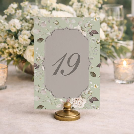 Sage Green Rose Wedding Table Numbers 10–19 招待状