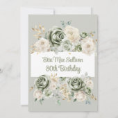 Sage green Roses gold leaves 80th birthday Photo  招待状 (裏面)