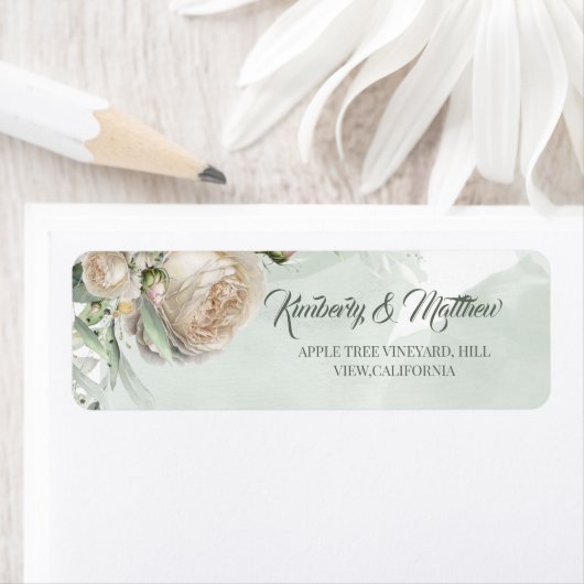 Sage Green Roses Greenery Wedding ラベル (インサイチュ)