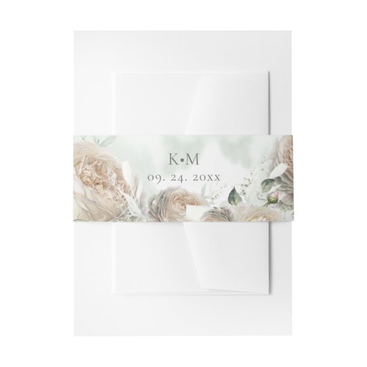 Sage Green Roses Greenery Wedding 招待状ベリーバンド (正面例)