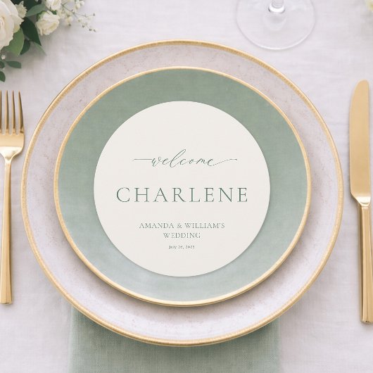 Sage Green Round Wedding Menu Card メニュー