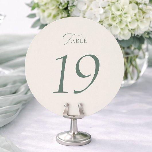Sage Green Round Wedding Table Numbers 1–19 サンキューカード