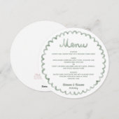 Sage Green Round Whimsical Frame Wedding Menu シーズンカード (正面/裏面)
