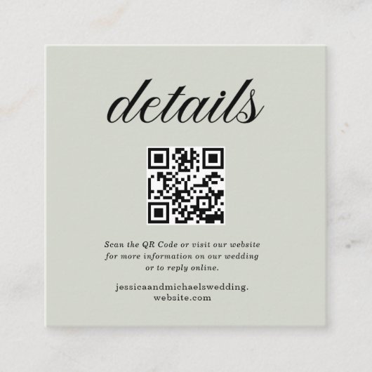 Sage Green RSVPウェブサイトQRコード写真 エンクロージャーカード (正面)