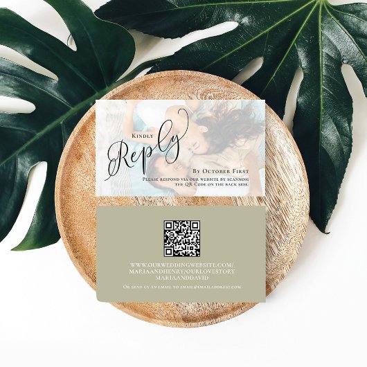 Sage Green RSVPフォトエレガントな結婚式 エンクロージャーカード