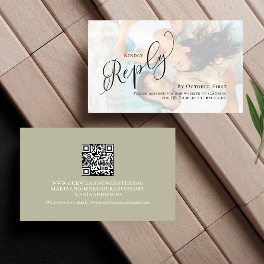 Sage Green RSVPフォトエレガントな結婚式 エンクロージャーカード