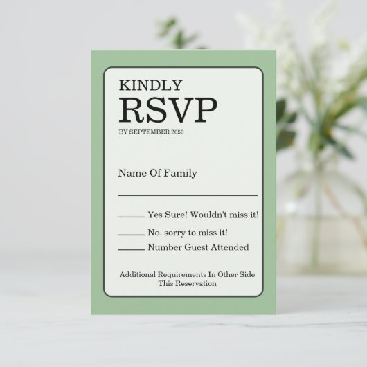 Sage Green RSVP Card (スタンド正面)