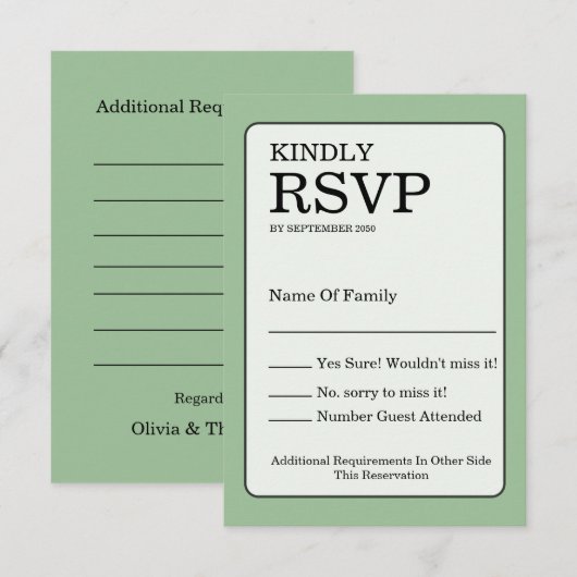 Sage Green RSVP Card (正面/裏面)
