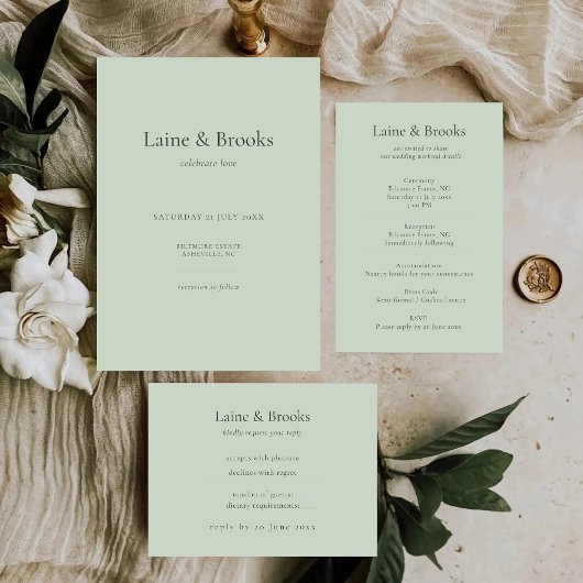 Sage Green RSVP Card | Minimal Elegant Wedding Res
