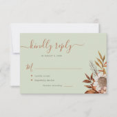 Sage green rust foliage boho floral wedding 出欠カード (正面)