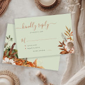 Sage green rust foliage boho floral wedding 出欠カード