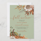 Sage green rust leaves boho floral fall wedding 招待状 (正面)