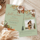 Sage green rust leaves boho floral fall wedding 招待状