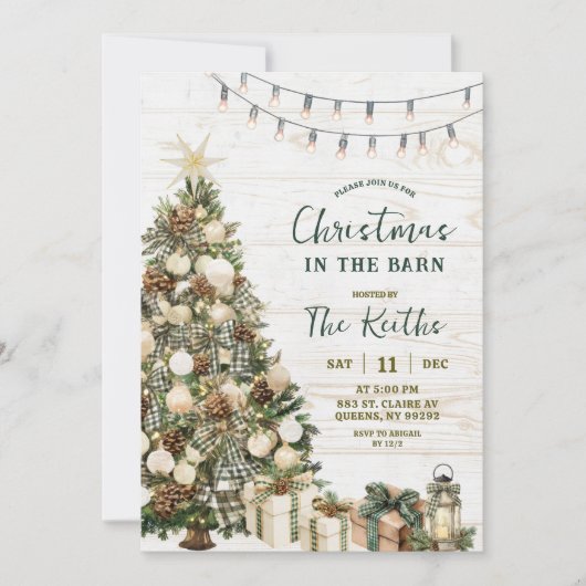 Sage Green Rustic Christmas Barnyard Party 招待状 (正面)