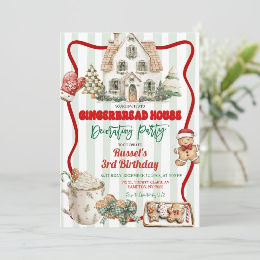 Sage Green Rustic Gingerbread Decorating Party 招待状 (スタンド正面)