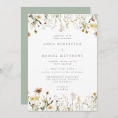 Sage Green Rustic Wildflower Wedding Invitation 招待状 (正面/裏面)
