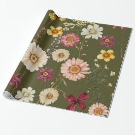 Sage Green Rustic Wildflower Wrapping Paper ラッピングペーパー