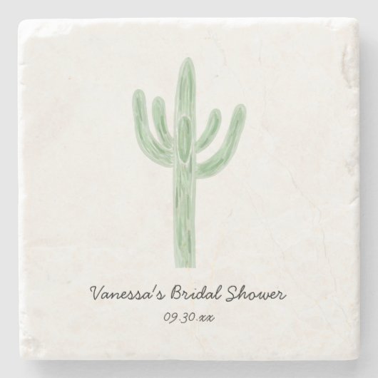 Sage Green Saguaro Cactus Bridal Shower ストーンコースター (正面)